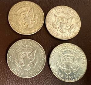LOT OF 4 SILVER 1967 KENNEDY HALF DOLLARS  40% SILVER