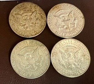 LOT OF 4 SILVER 1967 KENNEDY HALF DOLLARS  40% SILVER