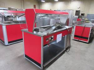 lot 209 image: ATLAS METAL INDUSTRIES COMMERCIAL FOOD WARMER WITH SNEEZE GUARD AND WHEELS.