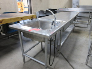lot 237 image: STAINLESS STEEL COUNTERTOP WITH SINK, DRAWERS AND SHELF