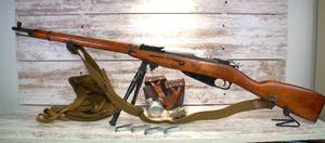 lot 1 image: Mosin-Nagant M9130 7.62 x 54 Rifle with Bipod and Field Kit