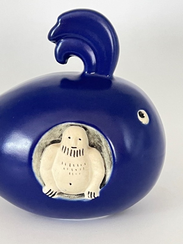 lot 20 image: Lisa Larson - Jonah & the Whale - Figurine Traffic Series Gustavsberg Sweden Cobalt Blue