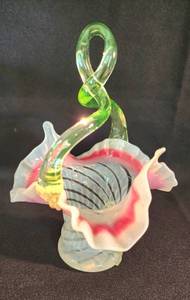 lot 56 image: Victorian Art Glass Opal Basket with Twisted Handle