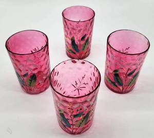 lot 70 image: Set of Four Antique Victorian Hand Painted Cranberry Juice Glasses