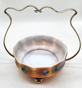 lot 84 image: Antique Thomas Webb Satin Glass Brides Basket with Metal Stand & Spoon