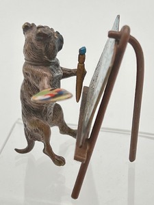 lot 45A image: Antique Cold Painted Miniature Bronze Pug Dog Figurine Painting