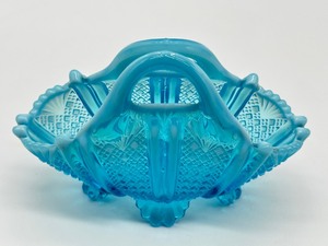 lot 108 image: Antique Richelieu Blue Pearline Glass Basket