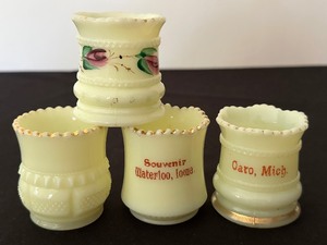 lot 117 image: Four Antique Toothpick Holders Uranium Custard Glass