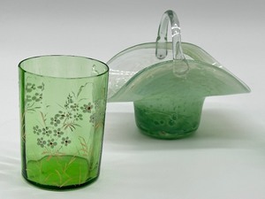lot 157 image: Three Pieces of Green Antique Glassware