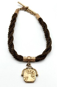 lot 15 image: Antique Victorian Mourning Woven Hair Fob Locket