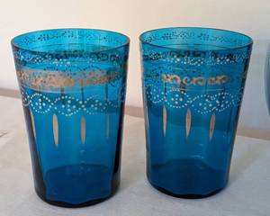 lot 179 image: Antique Painted Blue Glassware