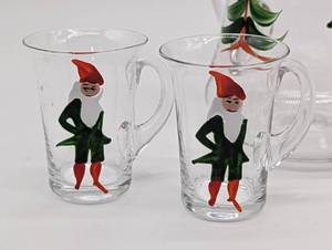lot 213 image: Scandinavian Tomte Painted Christmas Gnome Pitcher and Glassware