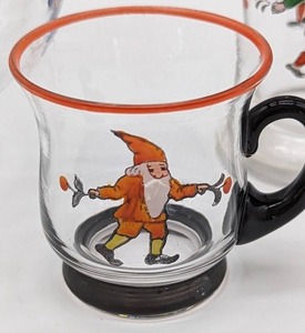 lot 214 image: Scandinavian Tomte Painted Gnome Bowl and Glassware