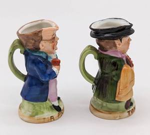lot 224 image: Miniature Mr Pickwick and Tony Weller Porcelain Pitchers