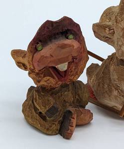 lot 230 image: Vintage Norwegian Carved Wood Troll Figurines