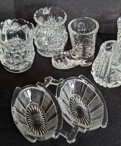 lot 243 image: Variety of Cut & Pressed Glass Toothpick Holders and Salt Cellars