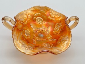 lot 51 image: Vintage Orange Iridescent Carnival Glass Compote