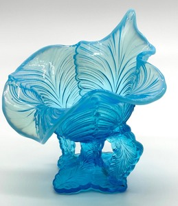 lot 20 image: Antique Northwood Aqua Blue Opalescent Leaf Chalice Vase