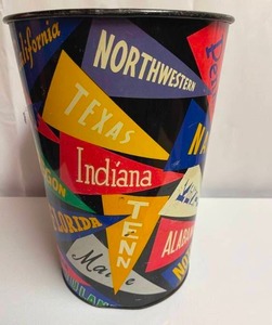 lot 205 image: Vintage Metal College Themed Waste Basket