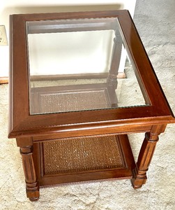 lot 75A image: Vintage Wooden Accent Table with Glass Top