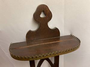 lot 253 image: Ornate Wooden Three Shelf Wall Mount Shelf with Brass Accents