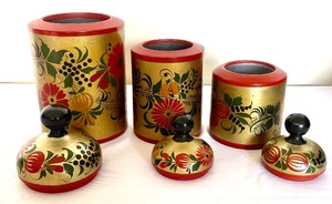 lot 173 image: Vintage Russian Wooden Canisters