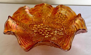 lot 177 image: Antique Imperial Grape Carnival Glass Ruffled Bowl