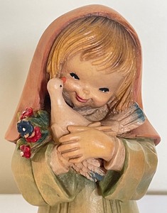 lot 189 image: Anri Ferrandiz Wood Carved Nativity Girl with Dove of Peace Figurine