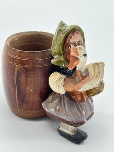 lot 131 image: Vintage Folk Art Wooden Carved Toothpick Holder