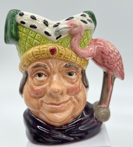 lot 142 image: Royal Doulton 5 Character Jug Mad Hatter, Veteran Motorist, Pied Piper, Ard of Earing and Ugly Duchess