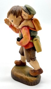 lot 154 image: Vintage Wooden Carved Anri Figurine Hes Not Heavy, Hes my Brother