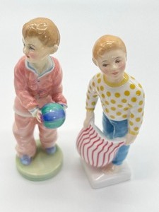 lot 161 image: Royal Doulton Pyjams Porcelain Figurine HN 1949 and Royal Doulton Porcelain Figurine Lights Out HN 2262