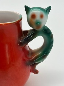 lot 169A image: Early Beyer & Boch Germany Cat Handled Creamer Anthropomorphic