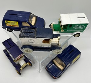 lot 214 image: Five Truck Banks from the 90s including a Collectible Minnesota Vikings Truck Bank