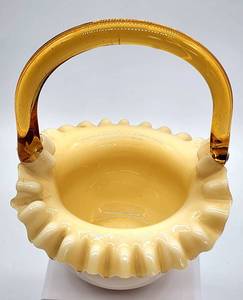 lot 310 image: Ruffled & Crimped Fenton Custard Cameo Basket