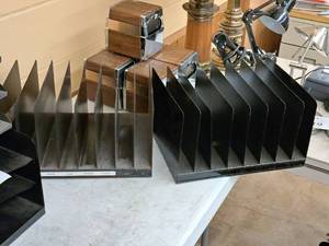 lot 513 image: Lot of (2) Currier Manufacturing Co Curmanco Metal 8-slot File Holders