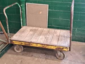 lot 268 image: Industrial MetalWood 2-Handle Rolling Cart 52x31x38-12