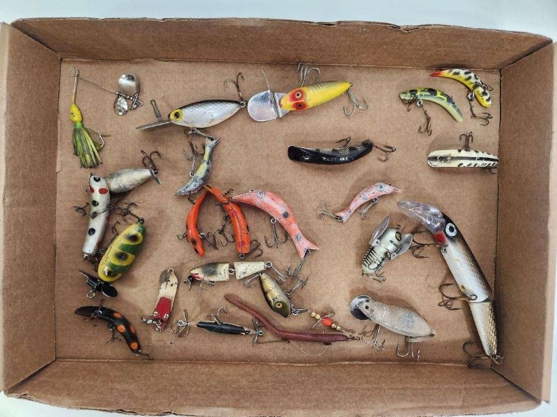 Shadow Box Of Antique And Vintage Fishing Lures