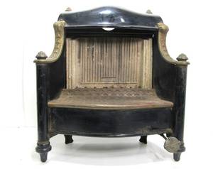 lot 29 image: Very Nice Ornate Antique Small Sized HUMPHREY Radiant Fire Enamel & Cast Iron Heater