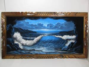 lot 53 image: Very Nice LARGE Framed Ocean Painting on Velvet