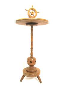 lot 55 image: Vintage Wooden Nautical Style Ships Wheel Table