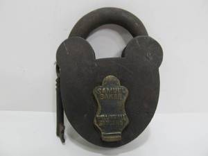 lot 75 image: LARGE Iron Lock wKey - Samuel Baker - Willenhall England