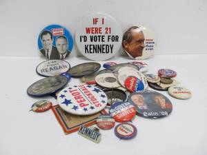 lot 83 image: Nice Lot of Old Vintage etc Political Pins & Buttons