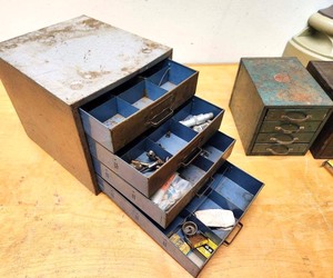 lot 156 image: Lot of 3 Old Industrial Small Parts Cabinets