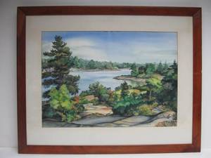 lot 102 image: Wonderful Orignial 1950s Framed Signed Watercolor Painting  The Home of the Loon by Norman Truesdale