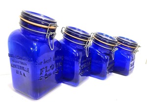 lot 170 image: Vintage Cobalt Blue Glass Kitchen Canister Set