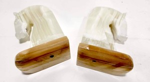 lot 188 image: Mid Century Larger Size Onyx Horse Head Bookends Set