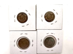 lot 227 image: Early US Coins - 2 Flying Eagle Cents & 2 V Back Nickels