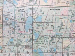 lot 222 image: Large Vintage Rand McNally Roll Down Minneapolis- St. Paul Street Map 80