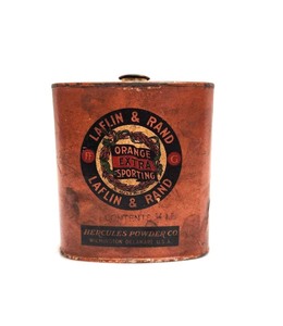 lot 258 image: Antique Hercules Powder Company Laflin & Rand Extra Orange Sporting Dun Powder Tin